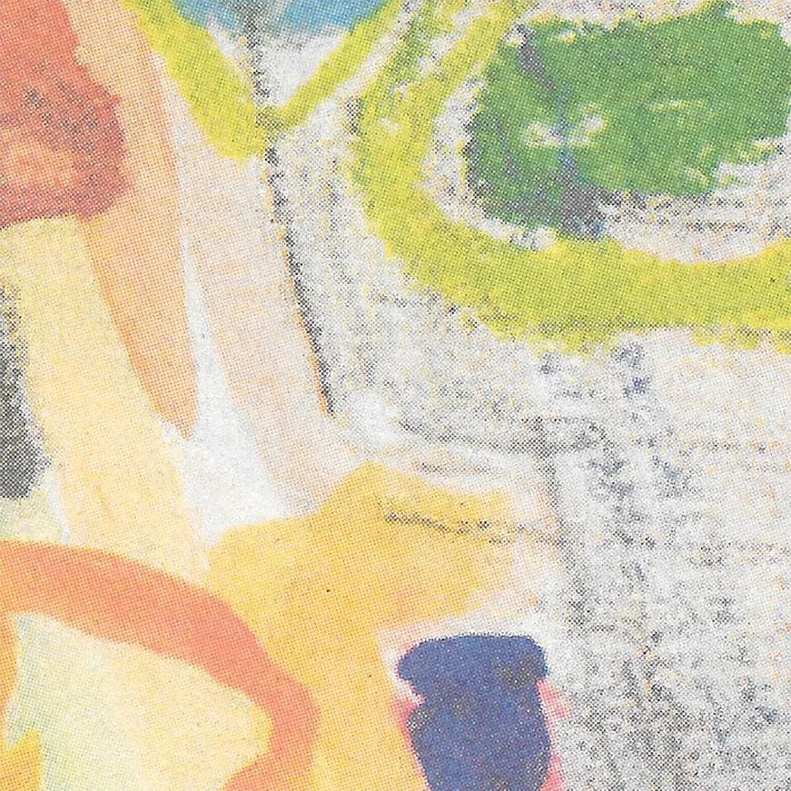 Scan of a child's painting with blotches of yellow, green and blue