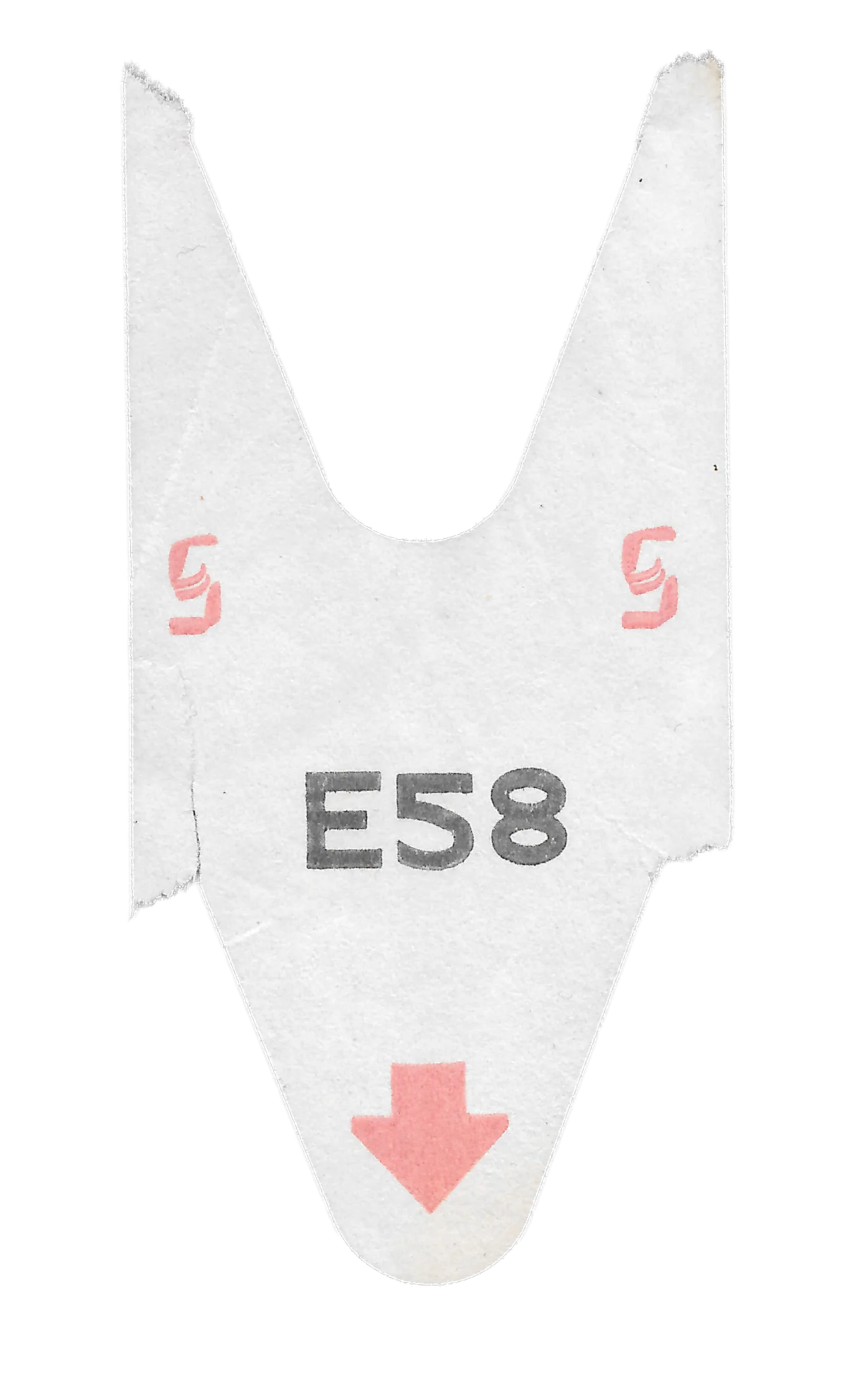 Scan of a shipping label marked «E58» with a red arrow