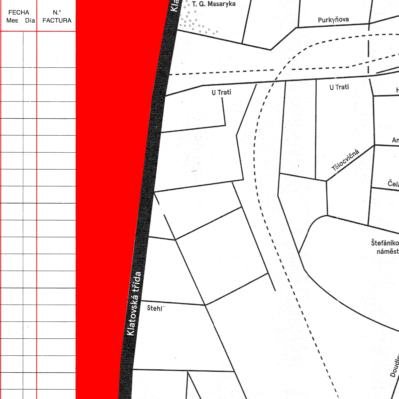 Scan combining a ruled invoice form and a street plan